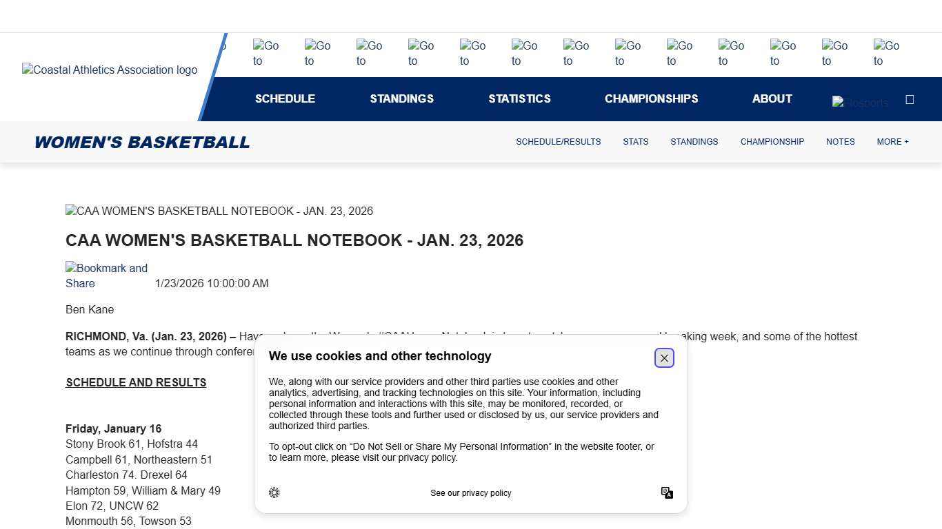 CAA WOMEN'S BASKETBALL NOTEBOOK - JAN. 23, 2026 - Coastal Athletic Association (CAA Sports)